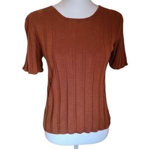 vintage 1980s jacqueline ferrar 100% silk knit short sleeve top sz S (see note!)